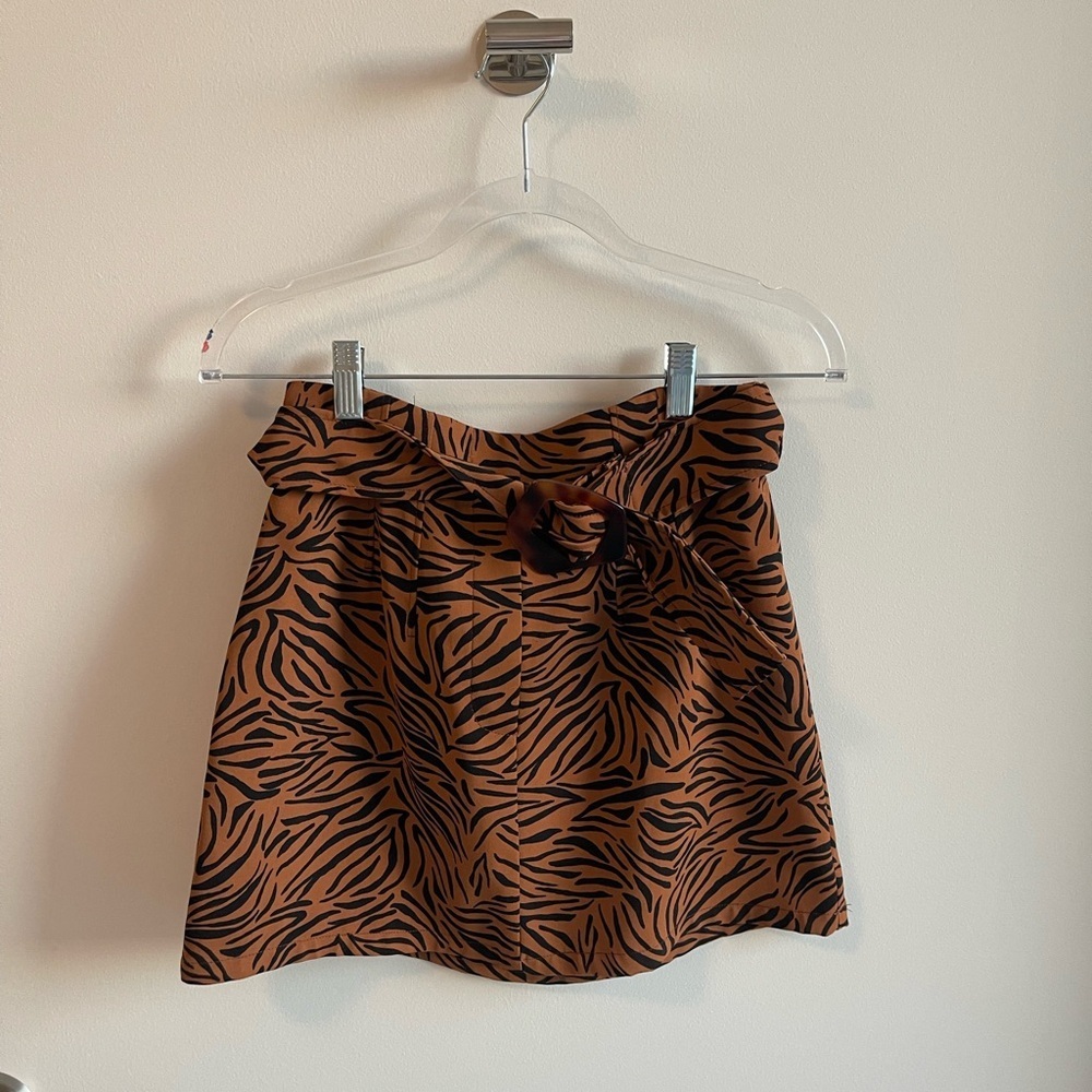 ZARA Brown Zebra Print Skirt With belt